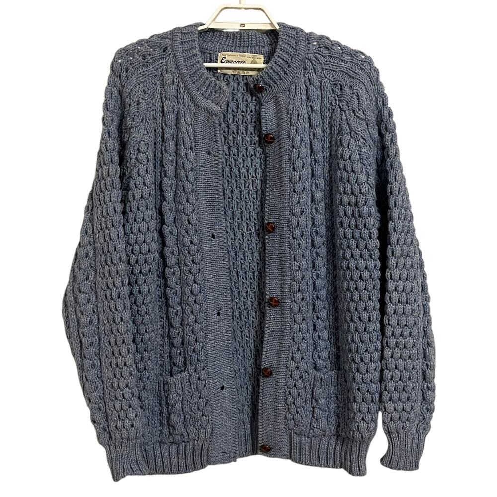 Vintage Ewe Care Wool Made In Ireland Cardigan Oversized Grandpa Sweater